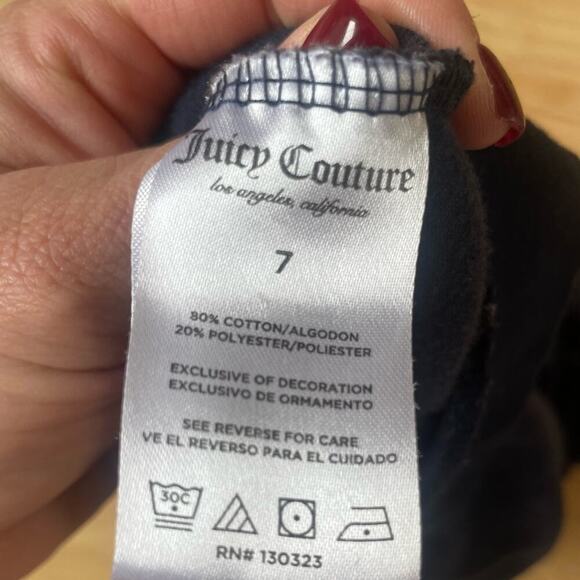 Y2K Juicy Couture Tracksuit Girls S 7 Navy Blue Plush Velour Jacket & Pants - Picture 9 of 9